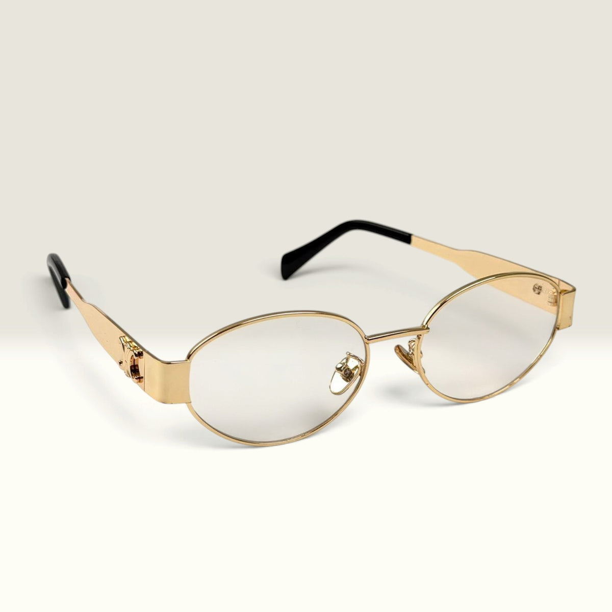 Celine Metal Triomphe Oval Eyeglasses Gold Clear