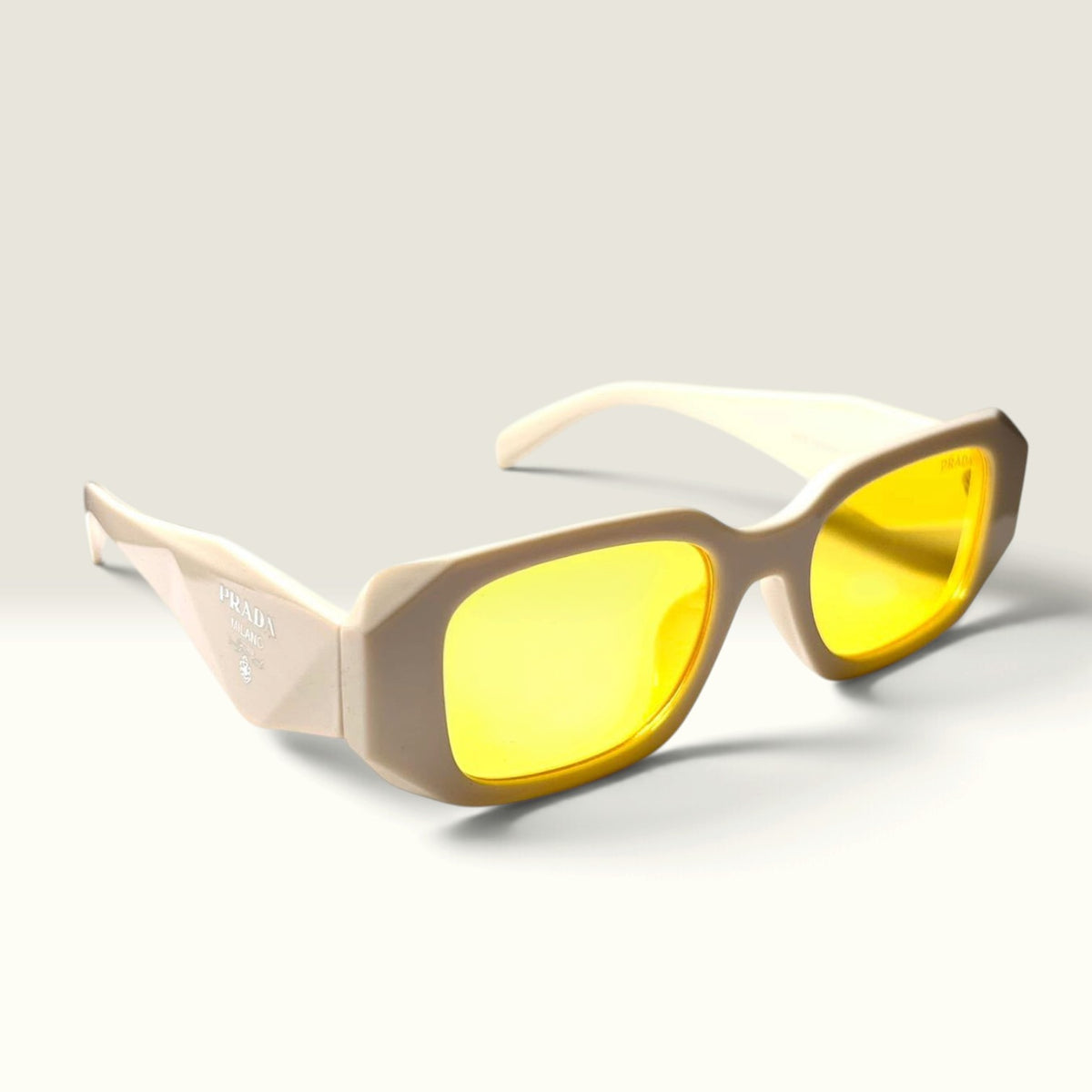 Prada Symbole PR 17WS Talc White Canary Yellow Lens