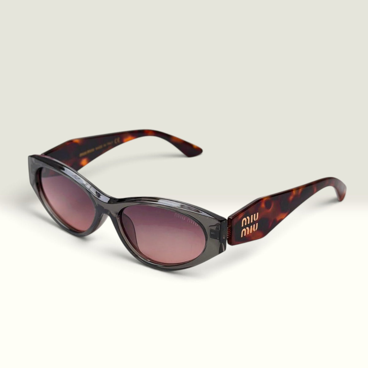 Miu Miu Slim Cat Eye Geo Logo Tortoise Brown