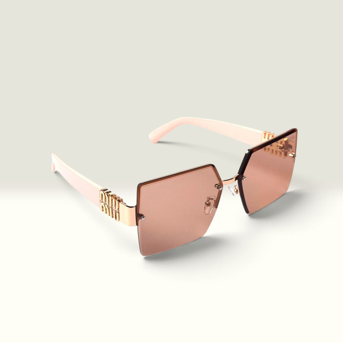 MIU MIU RIMLESS OVERSIZED SQUARE ROSE GOLD NUDE