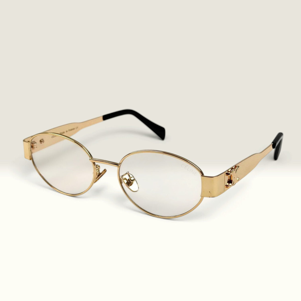 Celine Metal Triomphe Oval Eyeglasses Gold Clear