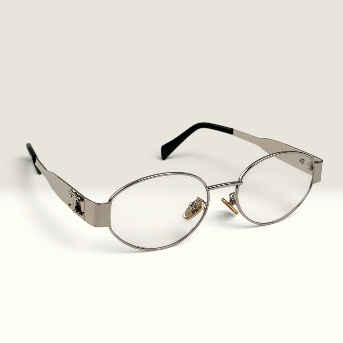 Celine Metal Triomphe Oval Eyeglasses Silver Clear