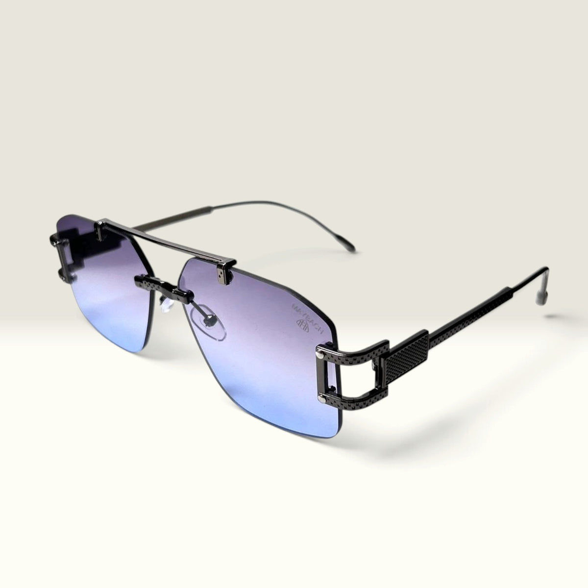 Maybach Rimless Double-Bridge Square Aviator Black Blue Gradient