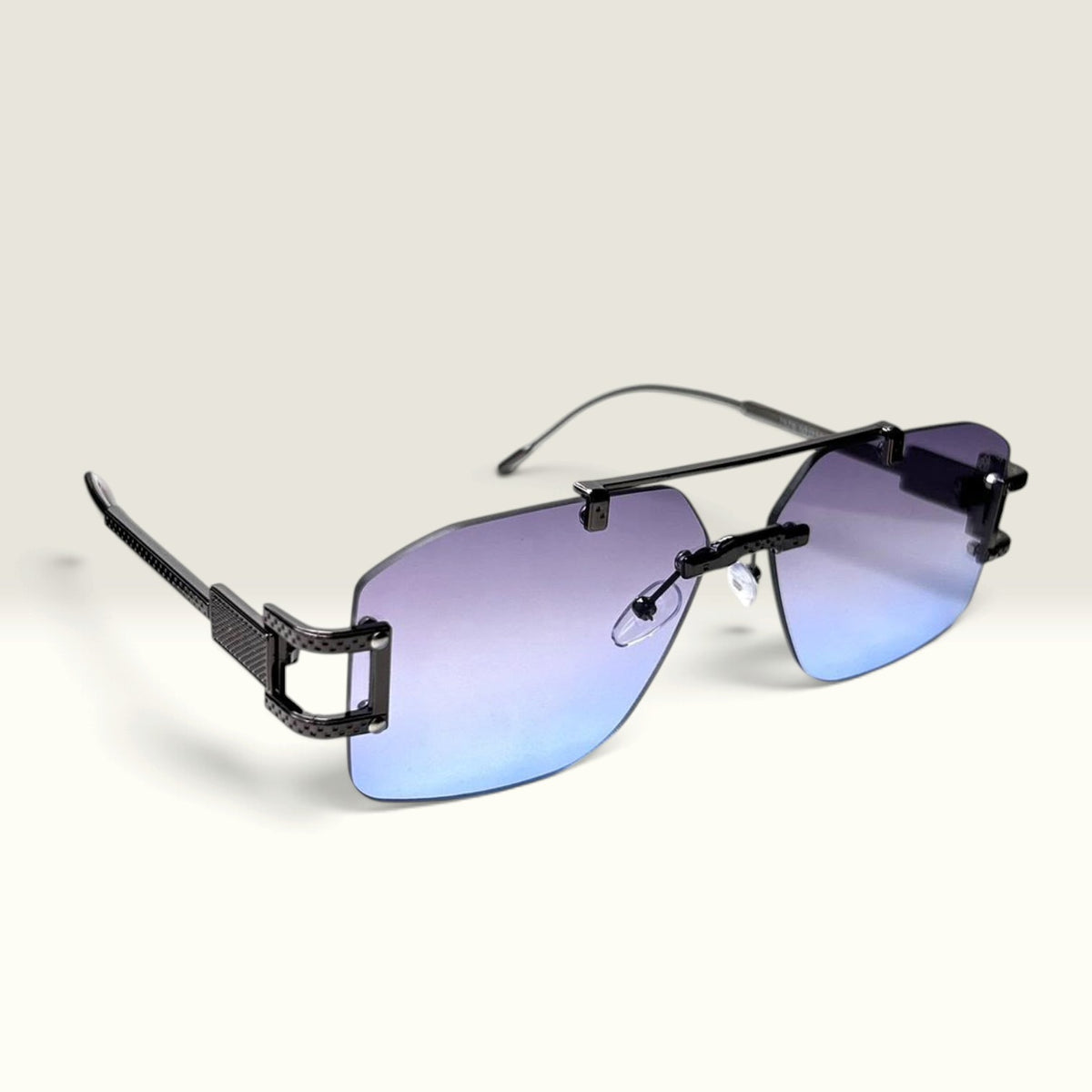 Maybach Rimless Double-Bridge Square Aviator Black Blue Gradient
