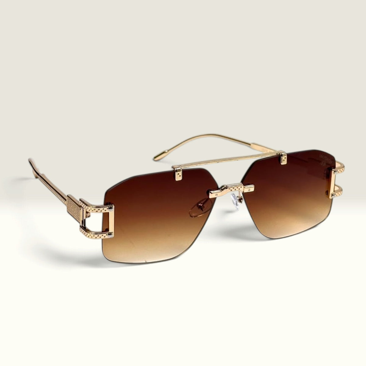 Maybach Rimless Double-Bridge Square Aviator Gold Brown Gradient