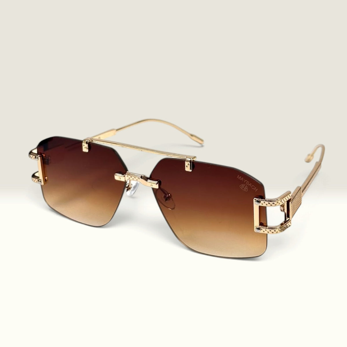 Maybach Rimless Double-Bridge Square Aviator Gold Brown Gradient