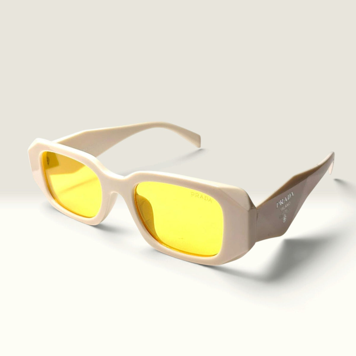Prada Symbole PR 17WS Talc White Canary Yellow Lens