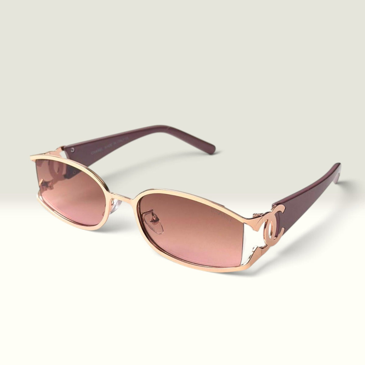 CHANEL RECTANGLE CC ROSE GOLD BROWN